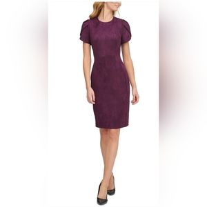 Calvin Klein Faux Suede Sheath Dress with Petal Sleeves